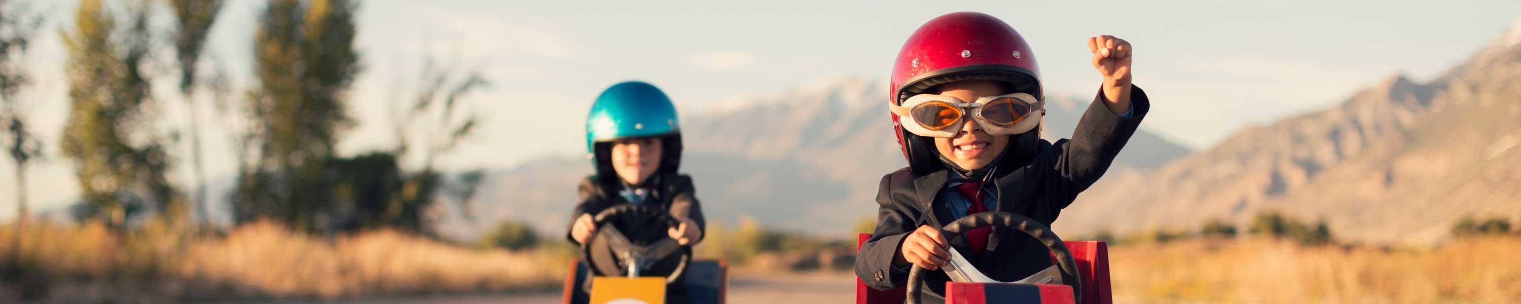 Child winning a go kart race