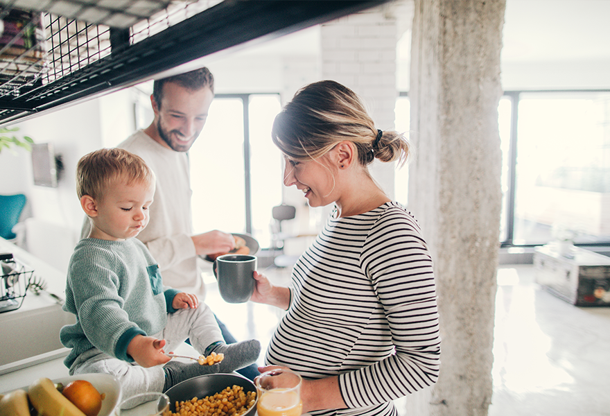 Young family cooking